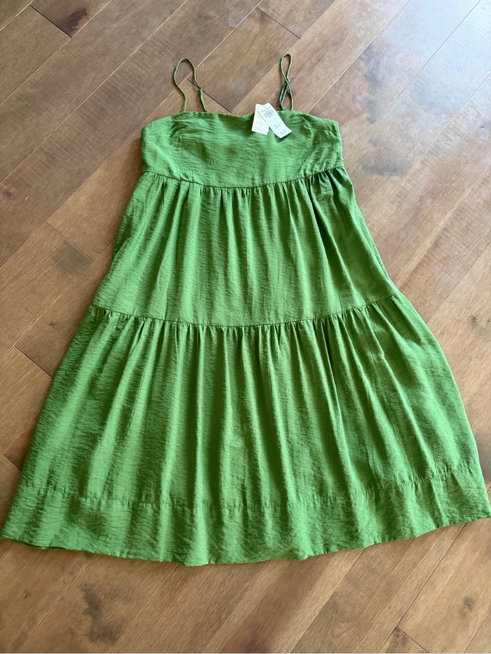 Abercrombie & Fitch Olive Green Spaghetti-Strap Tiered Trapeze Midi Dress - Picture 2 of 8